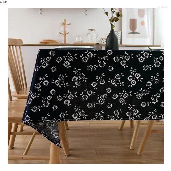 Toalha de mesa restaurante linho algodão estilo étnico toalha de mesa imitação batik azul marinho retro flor jantar capa tapete