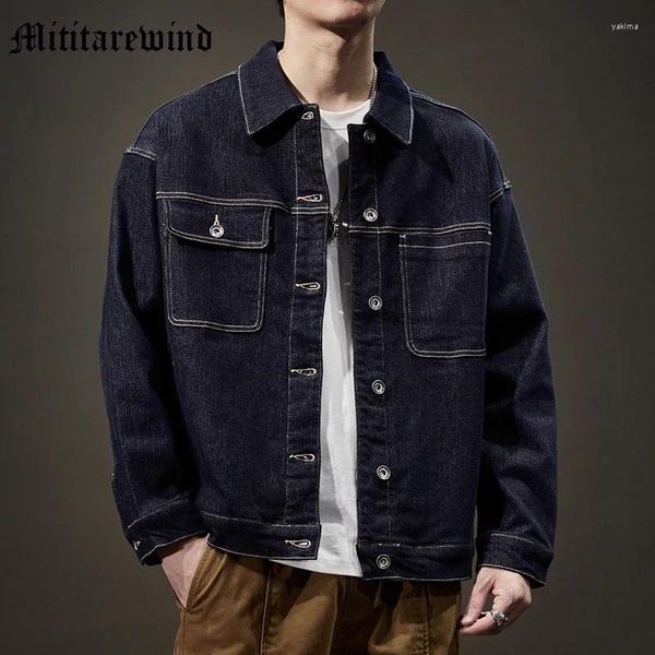 Jaquetas masculinas Outono Denim Casacos Design Solto Turn Down Collar Vintage Jeans para Homens High Street Hip Hop Baggy Jacket