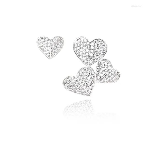 Orecchini a bottone alla moda con paillettes grande cuore per le donne Gioielli per ragazze Chic Gioielli d'amore asimmetrici in argento sterling 925