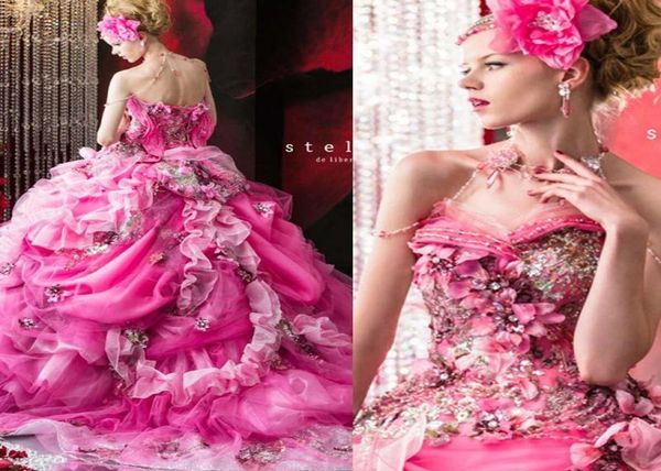 Stella De Libero Abiti da sposa con perline Applicazioni di strass Fiori Abiti da ballo da sposa senza schienale Lunghezza pavimento Abito da sposa con volant4862455