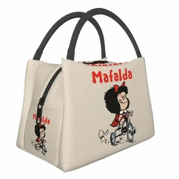 Benutzerdefinierte Mafalda Fahrrad 3 Räder Lunchtasche Frauen Warm Kühler Isolierte Lunchboxen für Büroreisen F1VW #