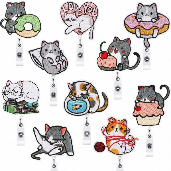 Kawaii Cat Bordado Badge Reels Carto Cat Retrátil Badge Reels Chest Pocket Work Card ID/IC Card Holder Accories q2c5 #