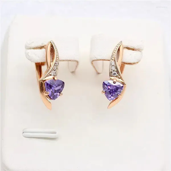 Orecchini pendenti Russo 585 Fibbia per orecchio in oro viola placcato con micro intarsio design 14K Classico della moda di lusso per gioielli da donna