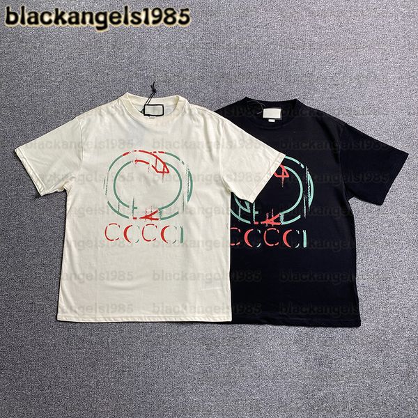 Camiseta cci pintada com spray, estampa de letras, algodão, gola redonda, solta, versátil, verão, masculina e feminina, tendência de rua