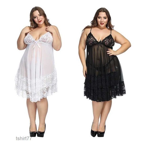 Plus size 6xl vestido de noite branca lingerie senhoras sexy renda babydolls sonowearwear womens erótico sling caseiro q190513 yxh7