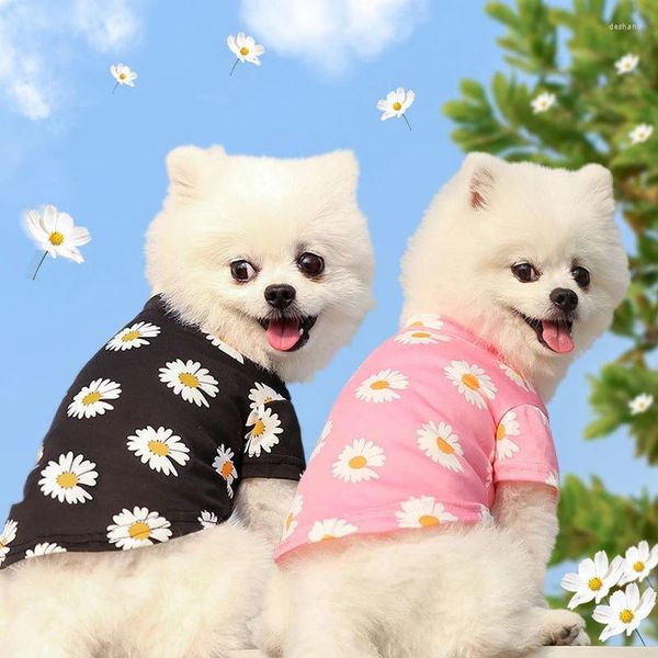 Vestuário para cães Margarida Floral Roupas para animais de estimação para cães pequenos Manga curta Esfinge Gato Verão Colete Leite Roupas de Seda Camisetas