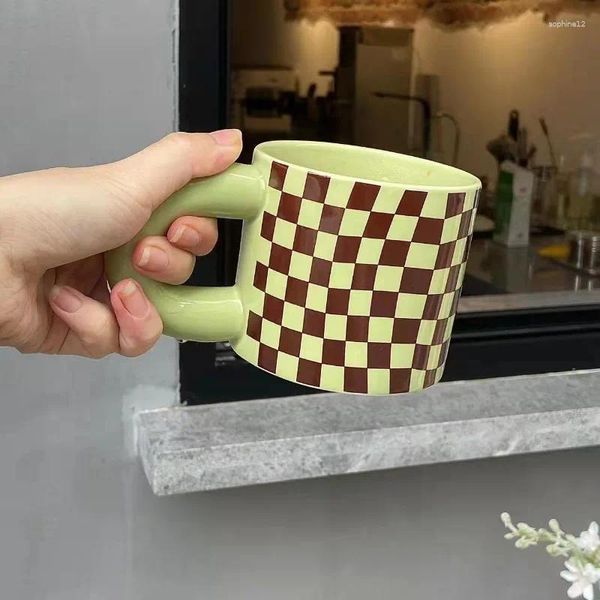 Canecas Criativo Irregular Checkerboard Xícara de Café Cerâmica Arte Engrossada Mosaico Caneca Café da Manhã Sobremesa Leite Presente de Aniversário Casa