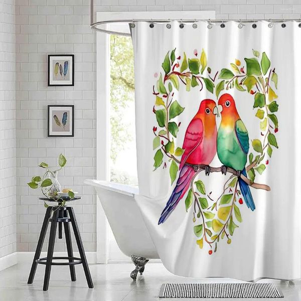 Cortinas de chuveiro amor pássaros cortina dia dos namorados em forma de coração grinalda impresso tecido de poliéster à prova dwaterproof água banheiro com ganchos