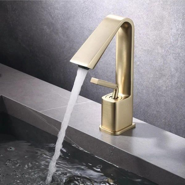 Rubinetti per lavandino del bagno Spazzola Rubinetto per lavabo in oro Ottone massiccio Senza piombo Miscelatore monocomando e miscelatore freddo Lavabo Vanity