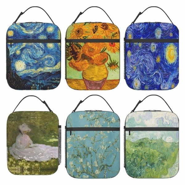 Van Gogh Starry Sky Night Oil Painting Lunch Bag isolado portátil reutilizável lancheira com zíper para mulheres homens piquenique praia f5pm #