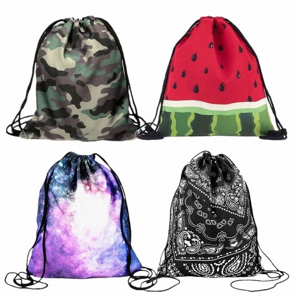 Camoue Kordelzug Tasche Bunte Wassermel Omelett Eis 3D Gedruckt Beutel Tasche Niedlichen Rucksack Geldbörse Taschen Für Reise N47s #