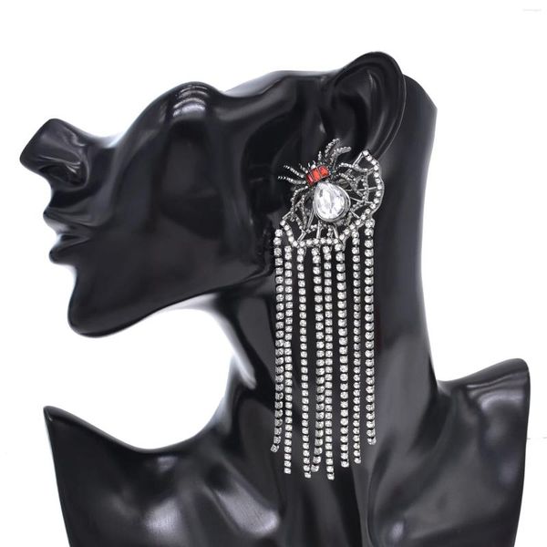 Dangle Küpeler Bohojewelry Mağazası Moda Tabancası Siyah Rhinestone Kristal Hayvan Örümcek Kadın Püskül