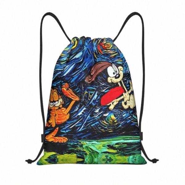 Özel Garfields Cat Kick Drawstring Bag Kadın Erkekler Hafif Spor Salonu Depolama Sırt Çantası 73mr#