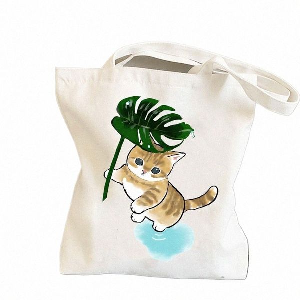 Tela bianca giapponese Mofusand Cat Donna Negozio Borse Borsa per libri per studenti per insegnanti Borsa per animali a tracolla per ragazza Borsa riutilizzabile Shopper 76j3 #