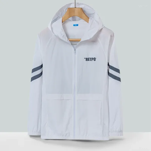 Giubbotti da uomo 2024 Primavera Estate Uomo Protezione della pelle Con cappuccio Stile coreano Bianco Blu Grigio Cappotto leggero Maschile Leisire Abbigliamento da vacanza