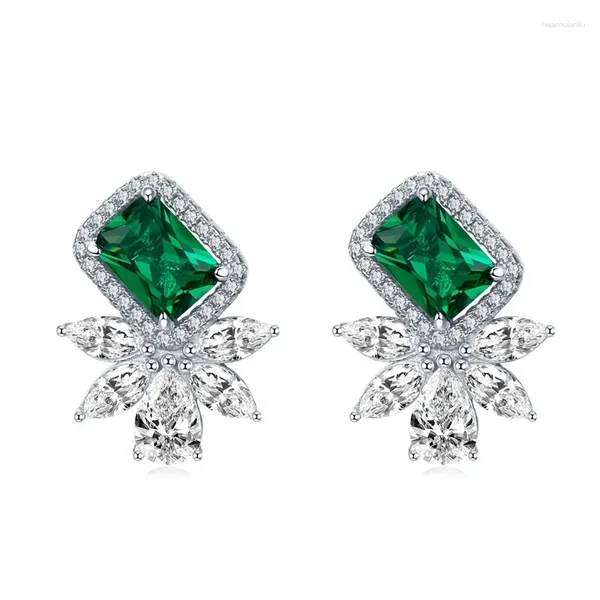 Cluster Anéis S925 Prata Ear Studs 1ct Esmeralda Brincos 5/7 Elegante e Elegante Único Versátil Brinco Jóias