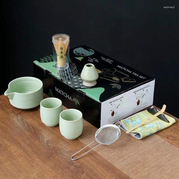 Teegeschirr-Sets 8 Teile/satz PHandmade Home Easy Clean Matcha Tee-Set Werkzeugständer Kit Schüssel Schneebesen Schaufel Geschenkzeremonie Traditionelles Japanisch