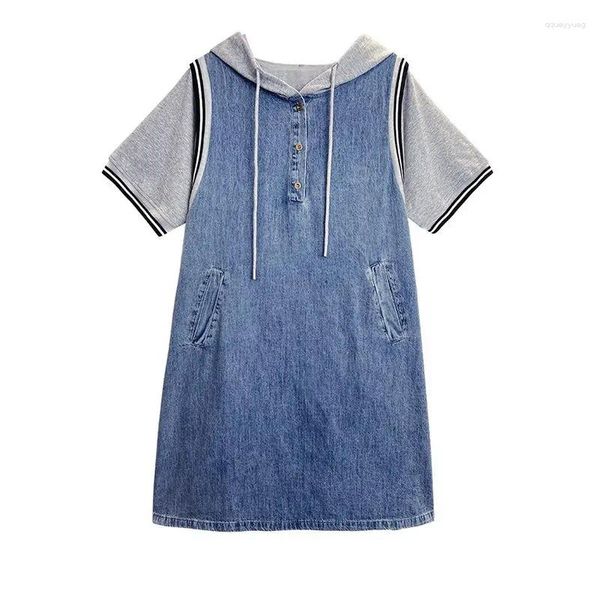 Vestidos de festa feminino estilo coreano denim retalhos cordão bolsos midi vestido verão na moda casual streetwear oversized y2k p53