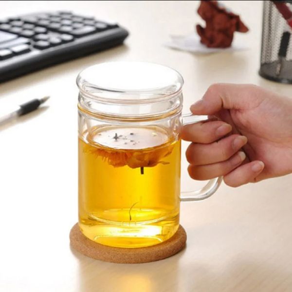 Accessori 400ml Office Superior Tazza da tè in vetro Infusore per tè Tazze da tè a fiori Resistenza alle alte temperature Fiamma aperta Riscaldata Tè alla frutta Tazza da latte