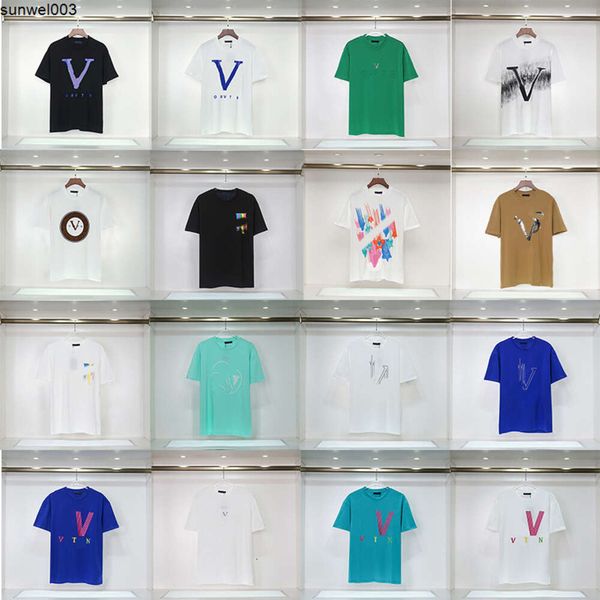 Дизайнерская футболка Мужская пара Роскошная футболка с надписью Женская универсальная одежда Простая ткань с принтом Красочная белая мода Благоприятная для кожи Dgvn J773