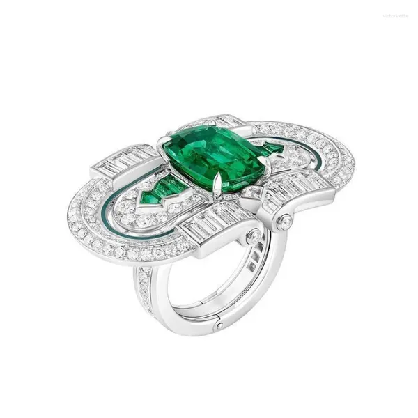 Küme Yüzükleri 925 Gümüş Kaplama Altın Yüzük Yüksek Karbon Elmas Ahşap Yeşil/Baojia Artdeco Serisi/T Kare Emerald