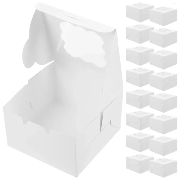 Retire recipientes 50 peças caixas de rosquinha com suporte para cupcake com janela pequena padaria recipiente de transporte de biscoitos papel kraft presente tratamento em massa