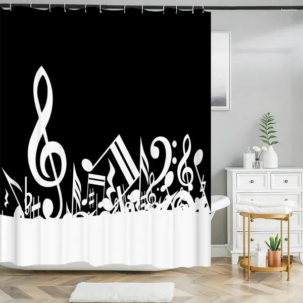 Duş perdeleri 200x180cm banyo su geçirmez perde basit sanat tarzı müzik nota basılı polyester ev dekorasyonu kanca