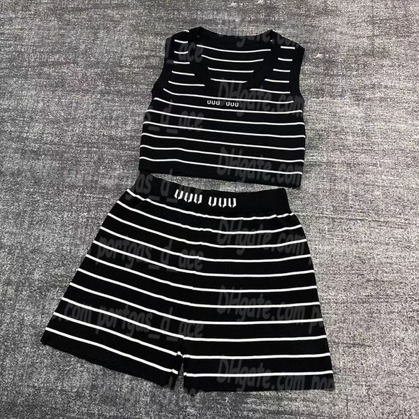 Designerstriped kadın tank üstü şort örgüleri set seksi kırpılmış örgü singlet şort kıyafetleri yaz ince gündelik singlets boksörler set