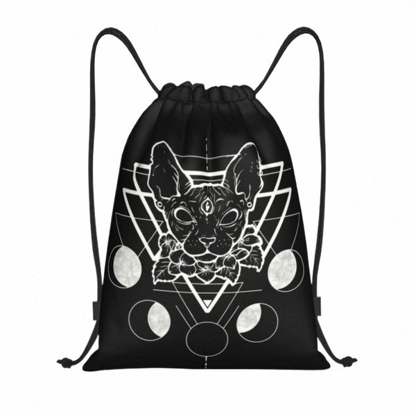 Custom Witch Sphynx Cat Drawstring Bag Мужчины Женщины Легкий Halen Kitten Спортивный рюкзак для хранения в тренажерном зале D9vI #