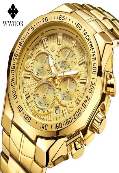 Wwoor luxo ouro relógio masculino marca superior esporte grandes relógios para homens à prova dwaterproof água quartzo data relógio de pulso cronógrafo masculino reloj hombre t3472310
