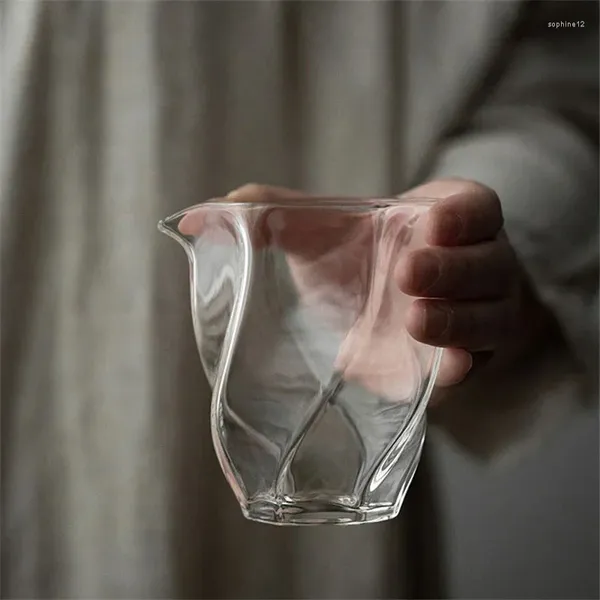 Tassen im japanischen Stil, 250 ml, spiralförmig, sechseckig, hitzebeständiges Glas, faire Tasse, Teekrug, Chahai-Gerechtigkeit, Kungfu-Set, Zubehör
