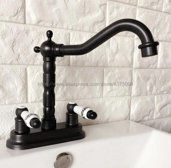 Rubinetti per lavandino del bagno Rubinetto per lavabo Doppio foro Bronzo lucidato a olio Vanity Vessel Lavelli Miscelatore Rubinetto per acqua fredda e rubinetto Montaggio su piattaforma Nhg070