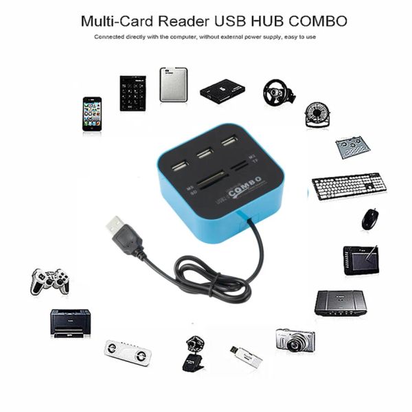 Grwibeou 3 portas USB Hub Combo USB 2.0 Micro Card Reader SD/TF Combo Splitter Hub