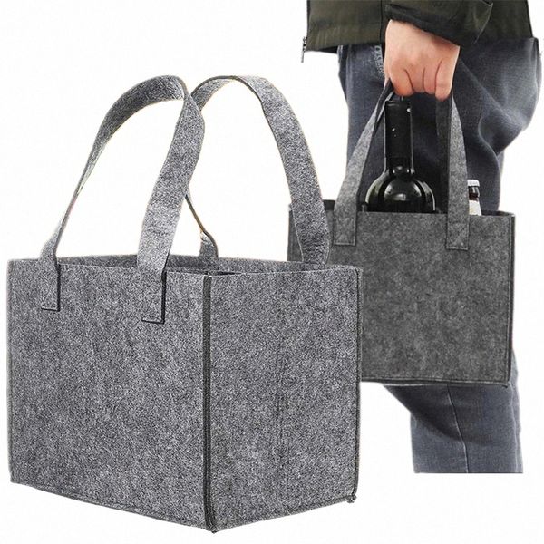 reutilizável Fi Felt Bag Wine Holder Beer Bottle Shop Tote Bag Bottle Carrier com 6 Garrafas Divisor Wable G7ZT #