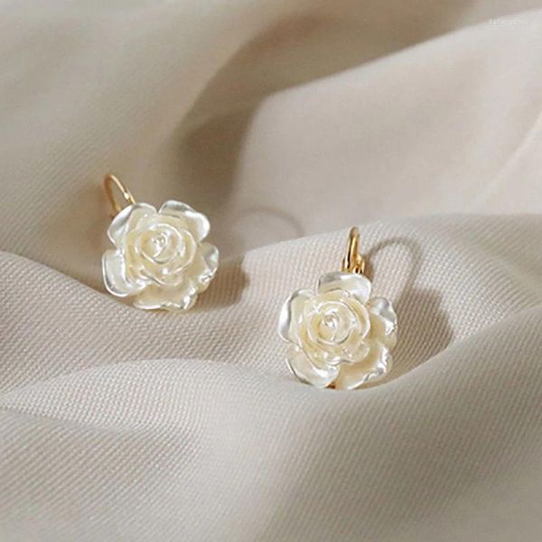 Orecchini a bottone di lusso Camelia Perla Fascino Elegante Eesign Fiore bianco Ciondolo Donna Festa Stile di tendenza Regalo Gioielli chic