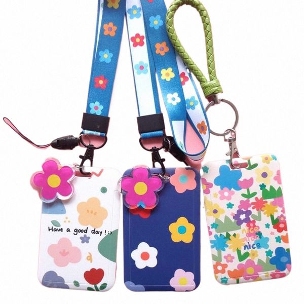 Lanyard Schlüsselanhänger Abzeichen ID-Kartenhülle Kreditkartenpaket Kartenhülle Businhalter Süße Blumen-Lanyard-Abdeckung 71e8 #