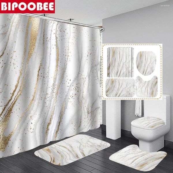 Tende da doccia Gold Crack Tenda da bagno in marmo di lusso Tenda da bagno in tessuto impermeabile Tappeto antiscivolo Copriwater Tappetino Piedistallo Tappeto