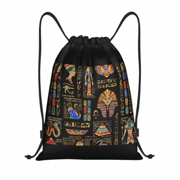 Hieróglifos Egípcios E Deidades Saco Com Cordão Mulheres Homens Dobrável Ginásio Esportes Sackpack Egito Loja Mochilas F6Um #