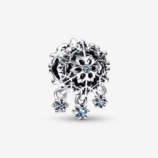 Azul cristal floco de neve gota charme pandoras 925 prata esterlina luxo charme conjunto pulseira fazendo encantos frisados designer colar pingente caixa original atacado