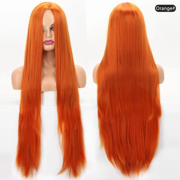 Perücken 40 -Zoll orange schwarz rot langen gerader mittleren haarzeit cosplay natürliche hitzebeständige synthetische Perücke für Frauen