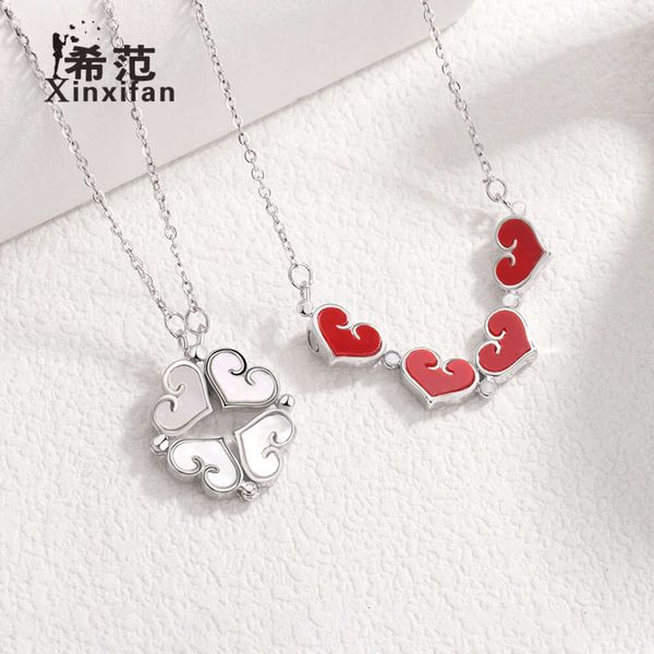 Китайское бренд Pure Silver Heart To Heart Clover Colver Clover с женщинами инкрустированной цепочки ключиц Agate, популярная в Интернете, изысканный один для двух