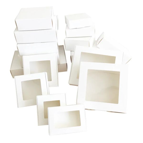 30шт DIY Белая коробка с окнами подарочную коробку для торта упаковка для свадебной домашней вечеринка Маффин Упаковка Рождественские подарки Kraft Box