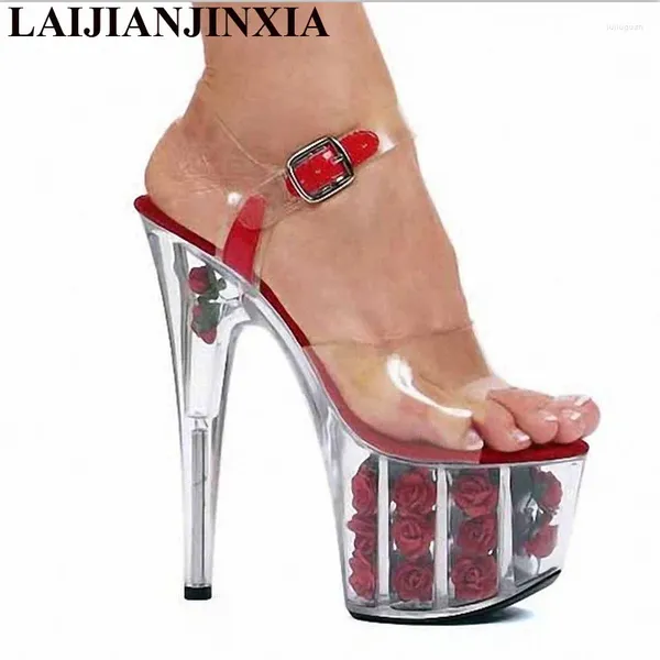 Scarpe eleganti LAIJIANJINXIA Estate Fiore multicolore Impermeabile 17 cm Tacchi alti Discoteca Stage Donna Sandali sexy col tacco alto