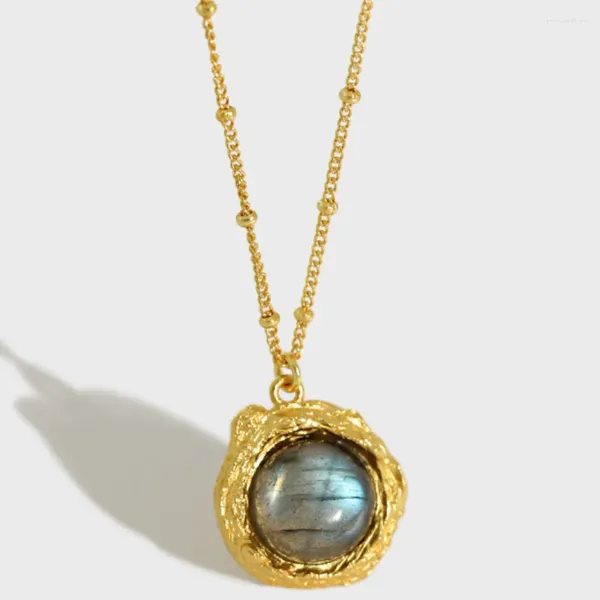 Catene all'ingrosso Gioielli con pietre preziose irregolari Collana unica in pietra naturale Ciondolo in labradorite in argento sterling 925 per donna