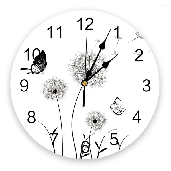 Wanduhren Löwenzahn Schmetterling Schwarz Weiß Uhr Modernes Design Wohnzimmer Dekoration Mute Uhr Home Interior Decor