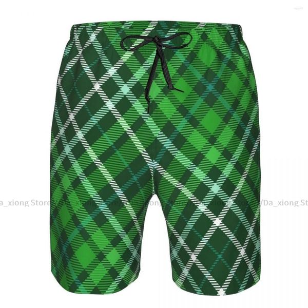 Pantaloncini da uomo Pantaloncini da spiaggia Costumi da bagno da spiaggia a quadri scozzesi verde scuro con motivo a quadri