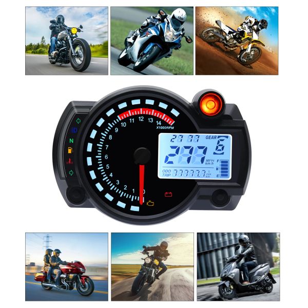 Universal Koso LCD Digitales Motorrad RX2N -Kilometermesser Tachometermesser Instrument Einstellbares max. 299 km/h 7Colors Dashboard