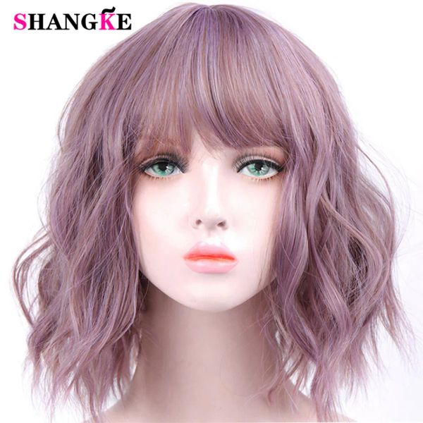 Perucas shangke sintética onda de água curta cosplay bob peruca com franja fibra resistente ao calor lolita perucas para mulheres diariamente perucas femininas