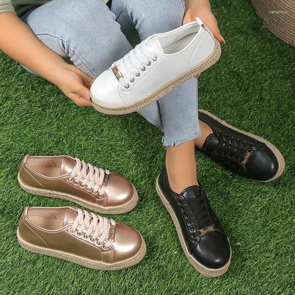 Sapatos casuais femininos metálicos rendas tênis primavera verão moda fundo de palha ao ar livre desportivo único causal confortável caminhada