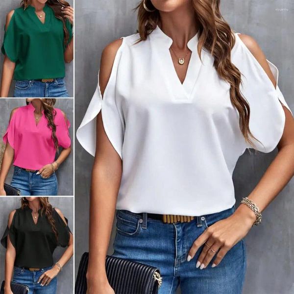 Blusas femininas blusa de verão feminino escritório senhoras chiffon camisa branca manga curta elegante topos casual macacão roupas femininas